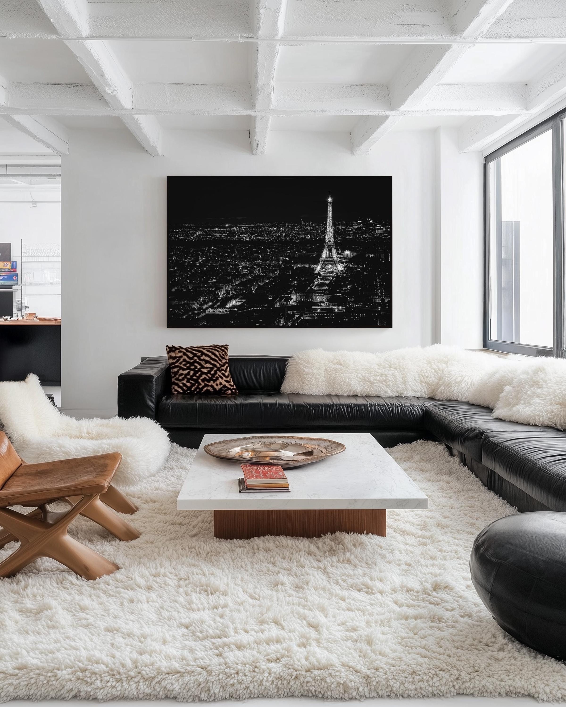 Eiffel Tower at Night Black and White