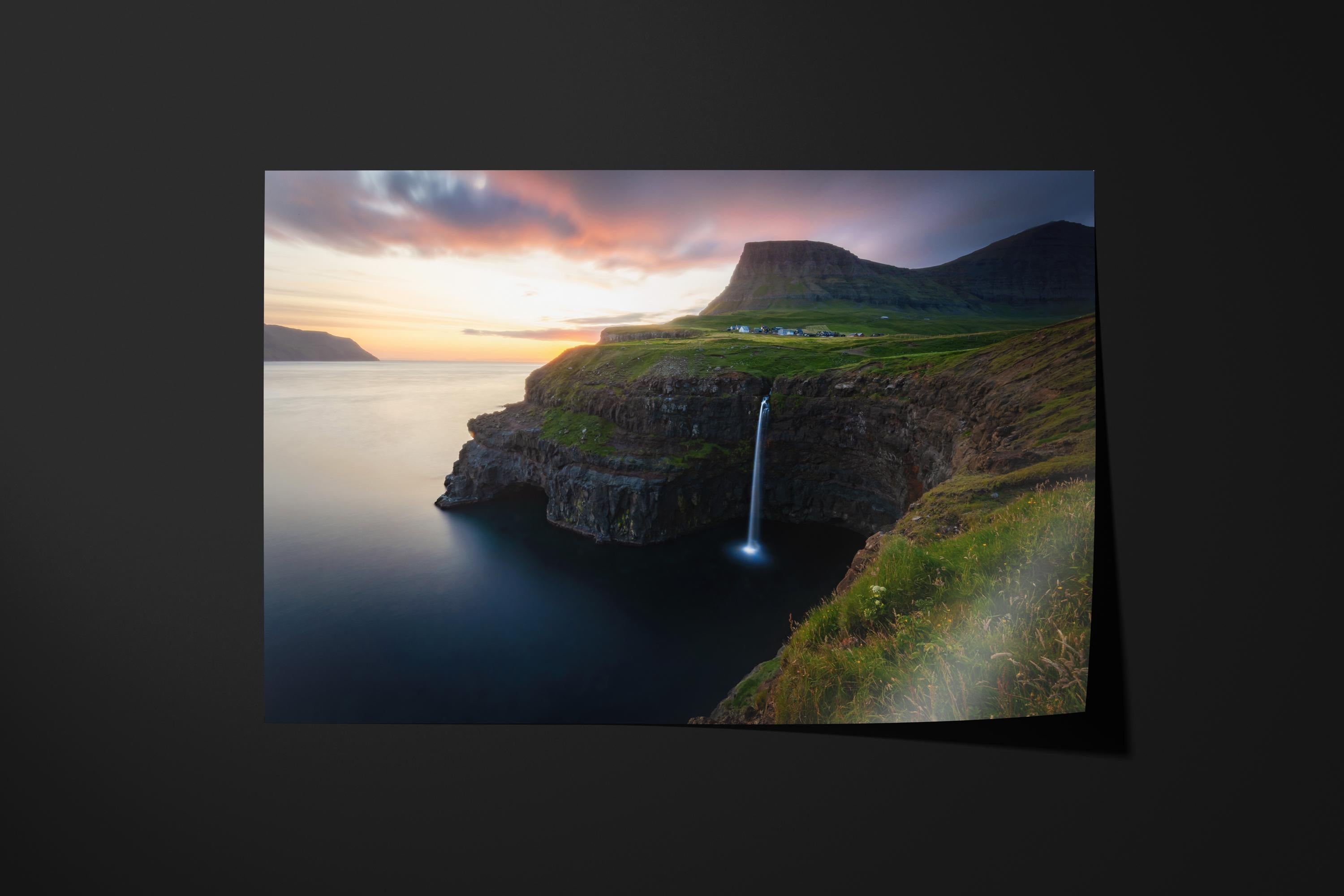 Ocean Waterfall at Sunset