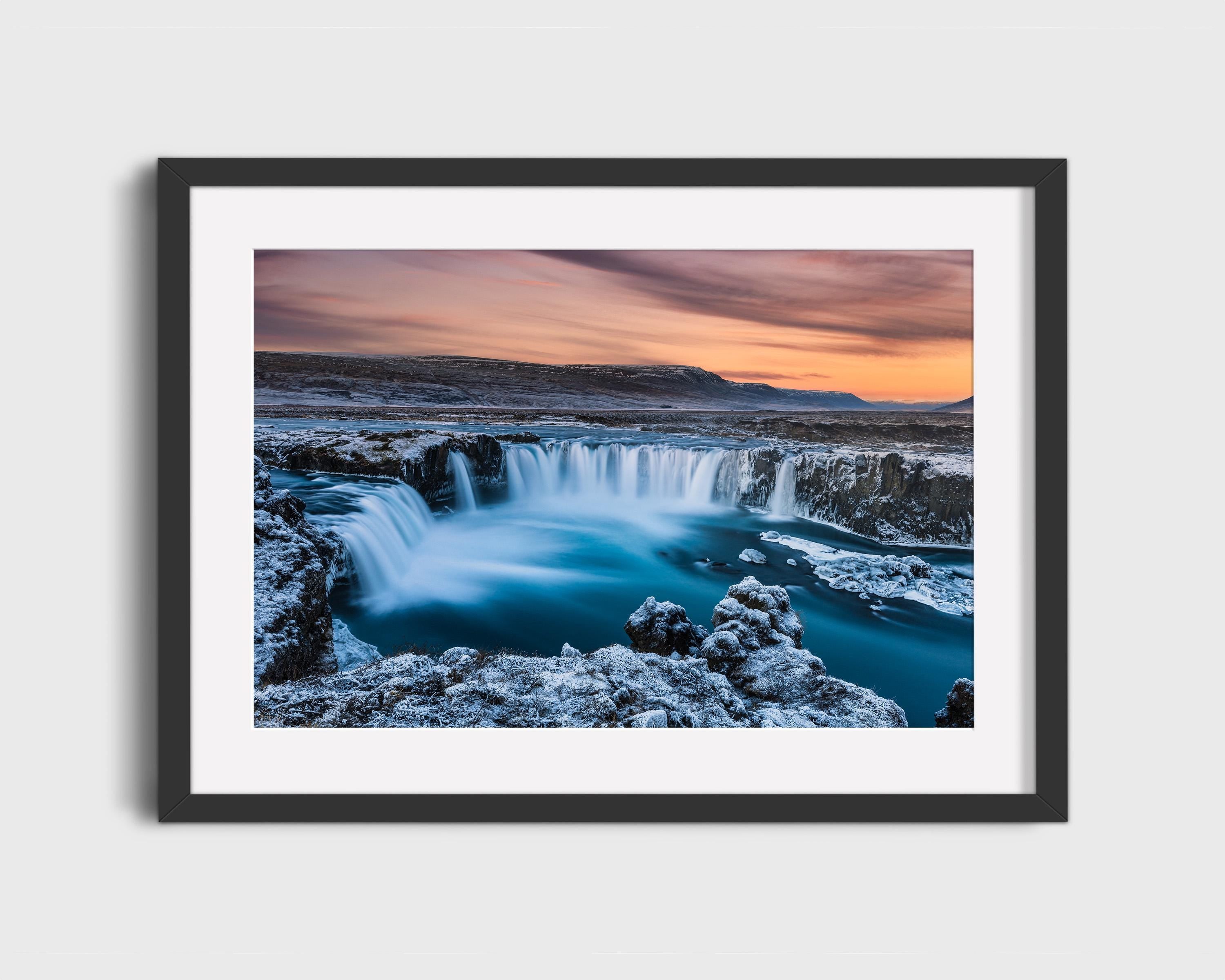 Godafoss Waterfall Winter Sunset