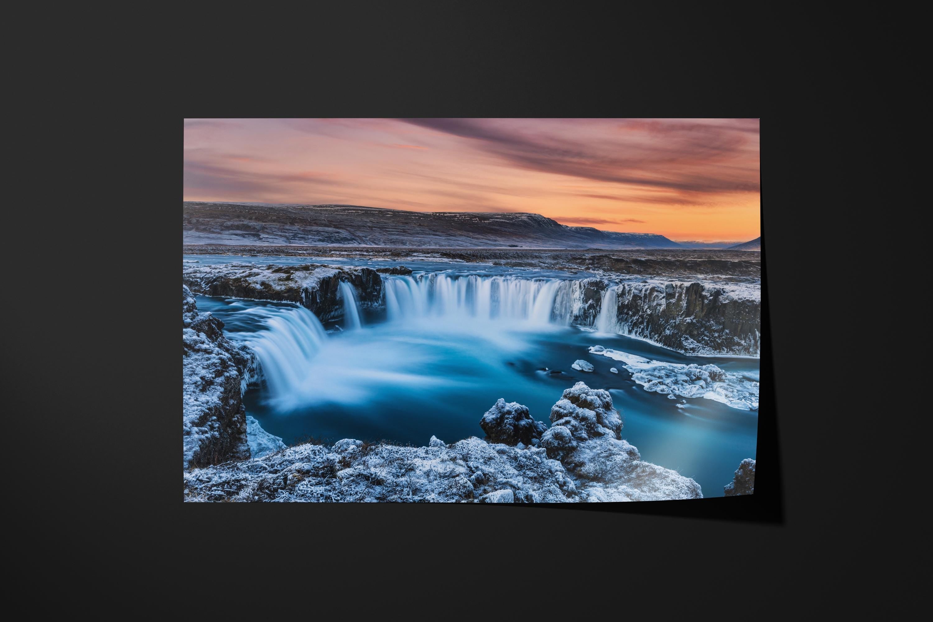 Godafoss Waterfall Winter Sunset