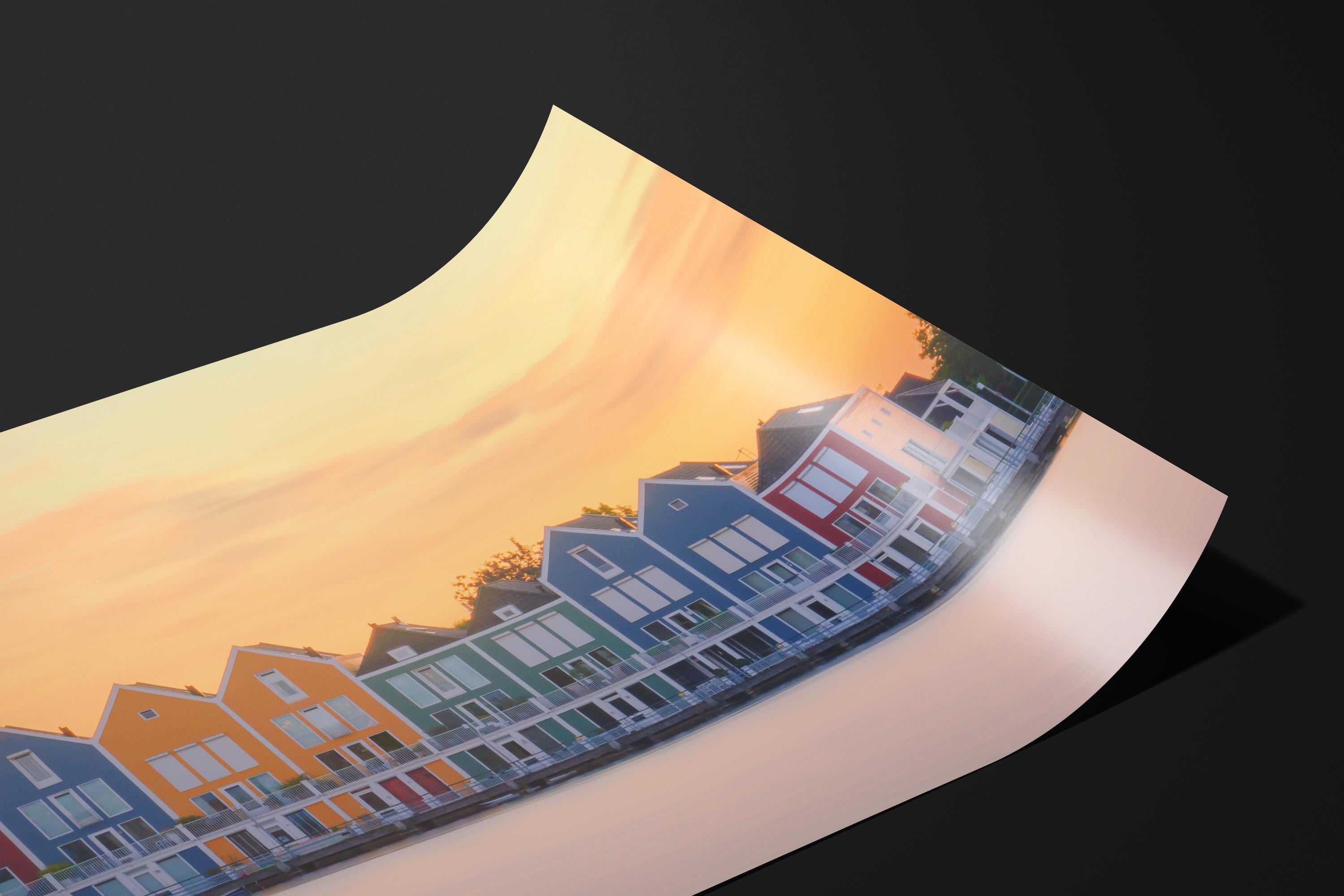 Colorful Dutch Canal Houses at Sunset